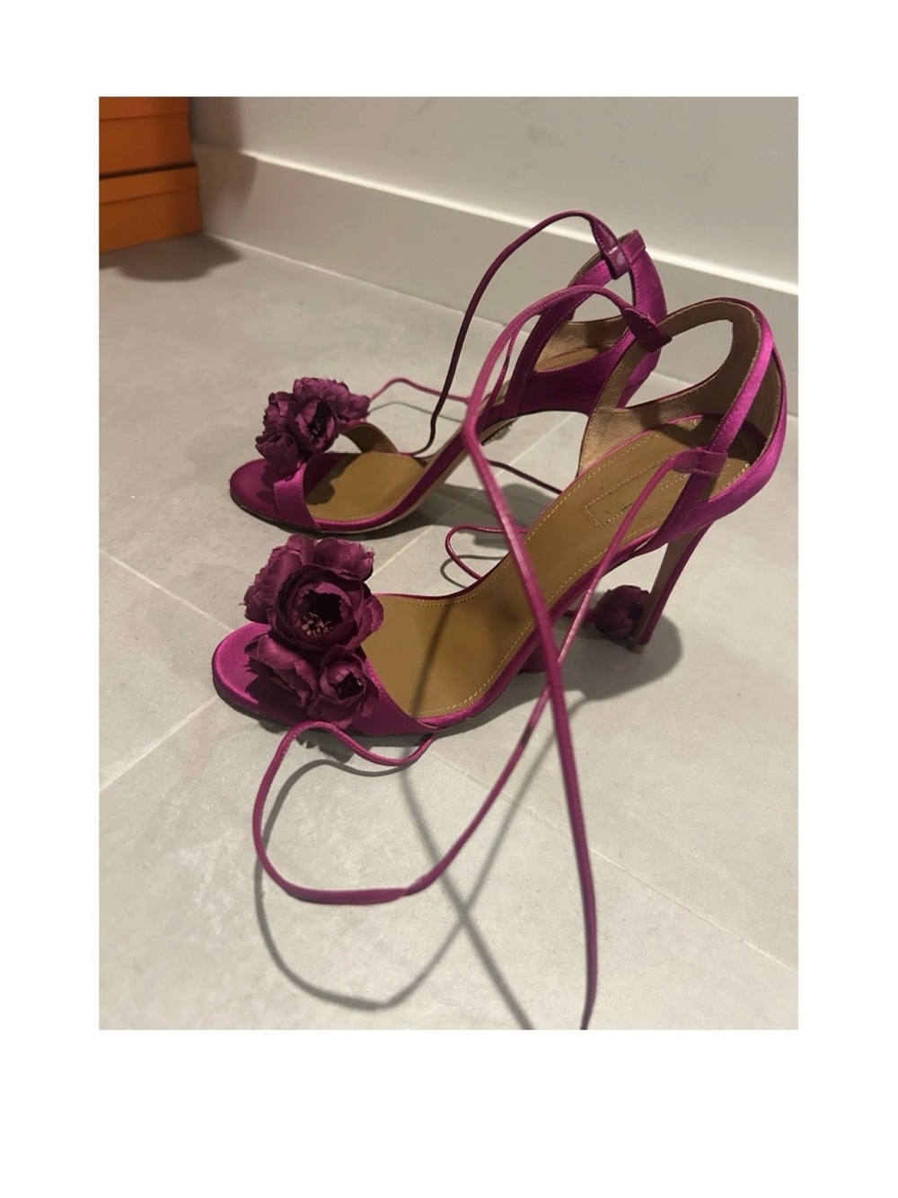 Aquazzura Magenta Floral Lace-Up Stiletto Sandals